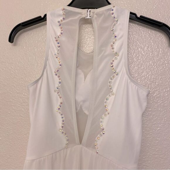 WEISSMAN solo custom Dance white Costume rhinestoned Scallop Hem Dress D10958 LC - Picture 7 of 15
